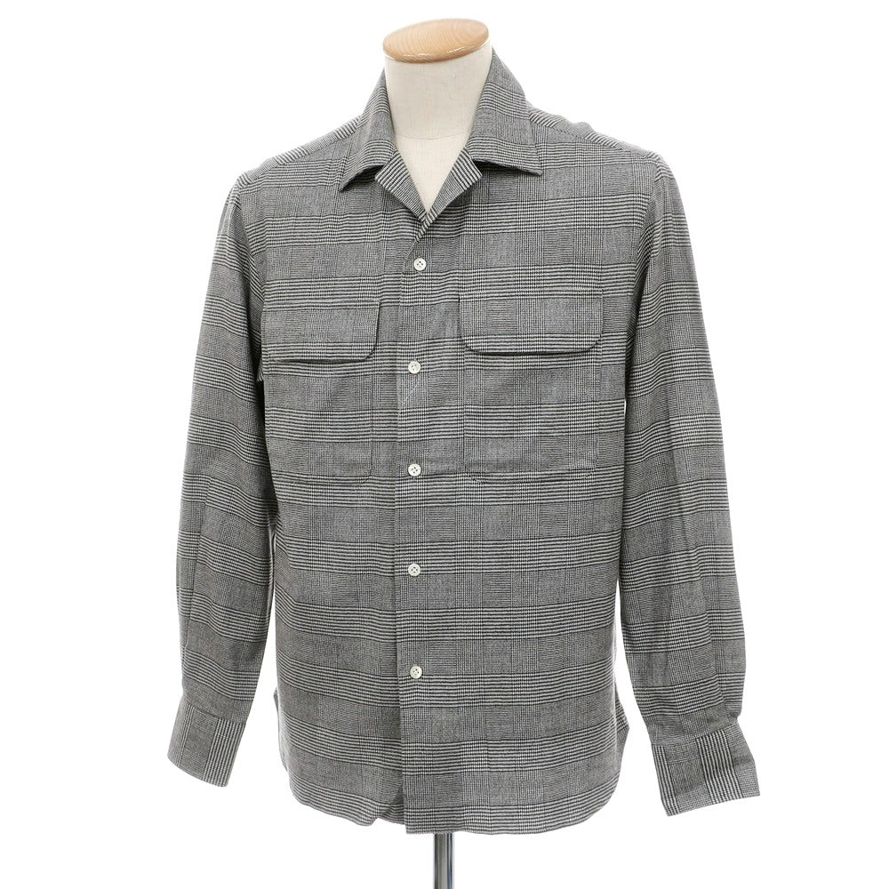 【新品】マリアサンタンジェロ Maria Santangelo ASPEN 起毛コットンリヨセル グレンチェック オープンカラー シャツ ブラックxホワイト【サイズS】【 状態ランクN 】【 メンズ 】