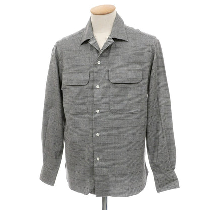 【新品】マリアサンタンジェロ Maria Santangelo ASPEN 起毛コットンリヨセル グレンチェック オープンカラー シャツ ブラックxホワイト【サイズS】【 状態ランクN 】【 メンズ 】