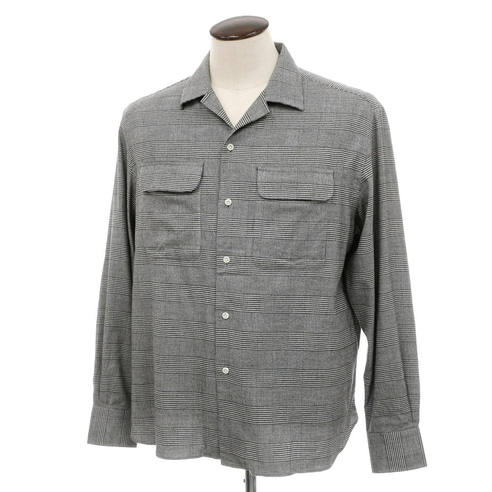 【新品】マリアサンタンジェロ Maria Santangelo ASPEN 起毛コットンリヨセル グレンチェック オープンカラー シャツ ブラックxホワイト【サイズL】【 状態ランクN 】【 メンズ 】