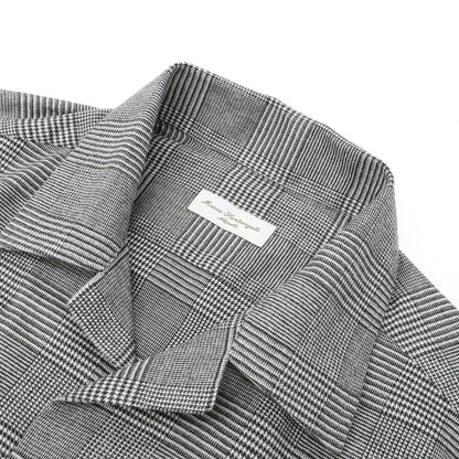 【新品】マリアサンタンジェロ Maria Santangelo ASPEN 起毛コットンリヨセル グレンチェック オープンカラー シャツ ブラックxホワイト【サイズL】【 状態ランクN 】【 メンズ 】