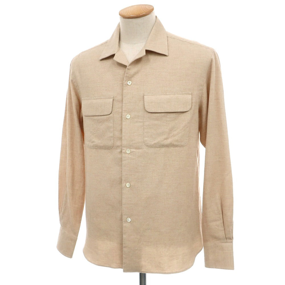 【新品】マリアサンタンジェロ Maria Santangelo ASPEN 両面起毛ツイルコットン オープンカラー カジュアルシャツ ベージュ【サイズS】【 状態ランクN 】【 メンズ 】