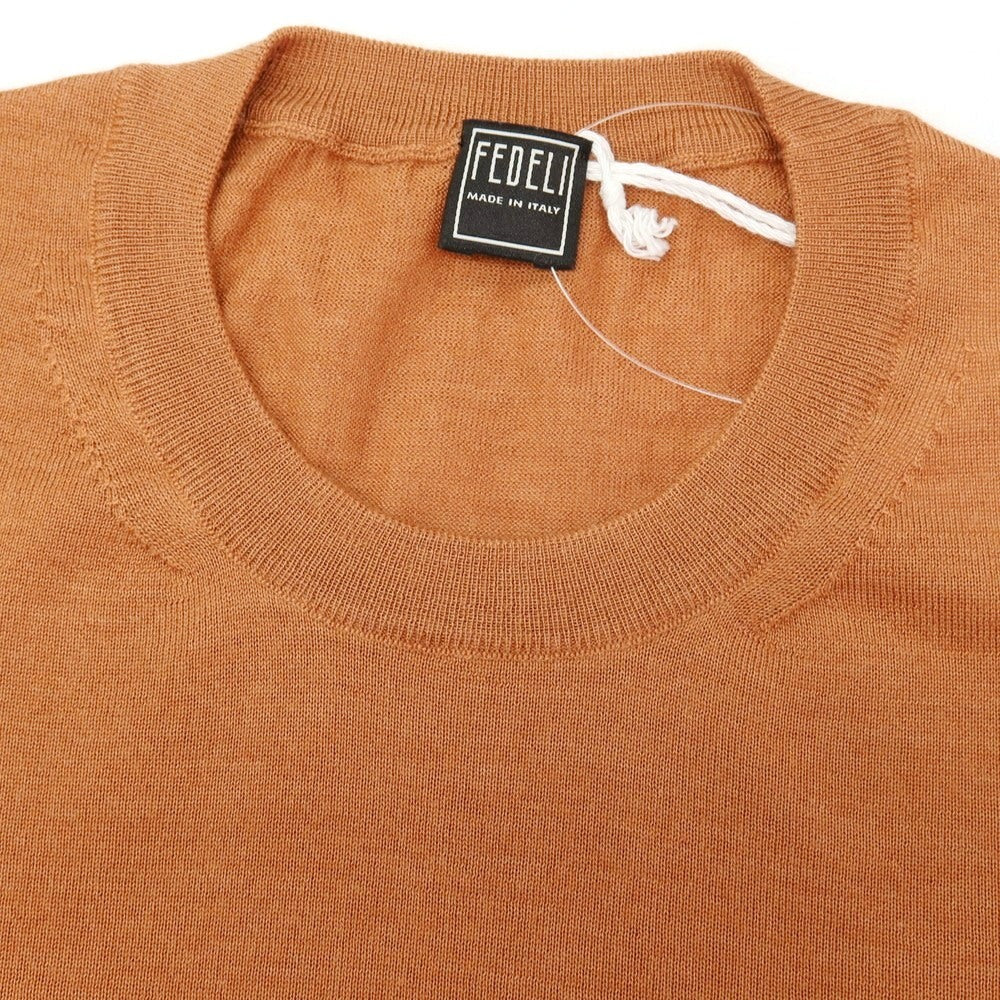 【中古】フェデーリ FEDELI カシミヤシルク ハイゲージ クルーネック プルオーバーニット ライトオレンジブラウン【サイズ46】【 状態ランクB 】【 メンズ 】