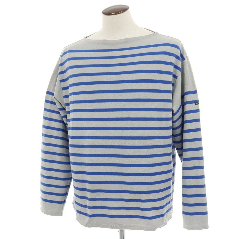 【中古】ウティ OUTIL コットン ボーダー オーバーサイズ ボートネック 長袖Ｔシャツ グレーxブルー【サイズ2】【 状態ランクC 】【 メンズ 】