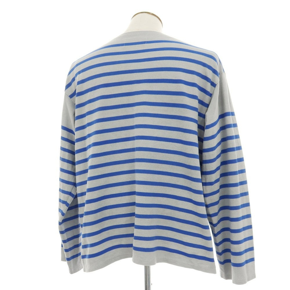 【中古】ウティ OUTIL コットン ボーダー オーバーサイズ ボートネック 長袖Ｔシャツ グレーxブルー【サイズ2】【 状態ランクC 】【 メンズ 】