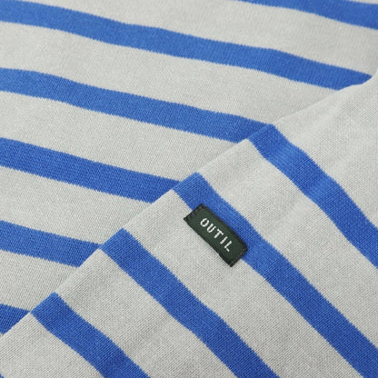 【中古】ウティ OUTIL コットン ボーダー オーバーサイズ ボートネック 長袖Ｔシャツ グレーxブルー【サイズ2】【 状態ランクC 】【 メンズ 】