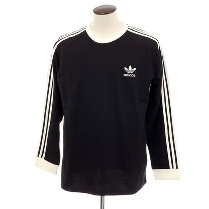 【中古】アディダス adidas コットン スリーストライプス クルーネック 長袖Ｔシャツ ブラック【サイズ2XL】【 状態ランクA 】【 メンズ 】