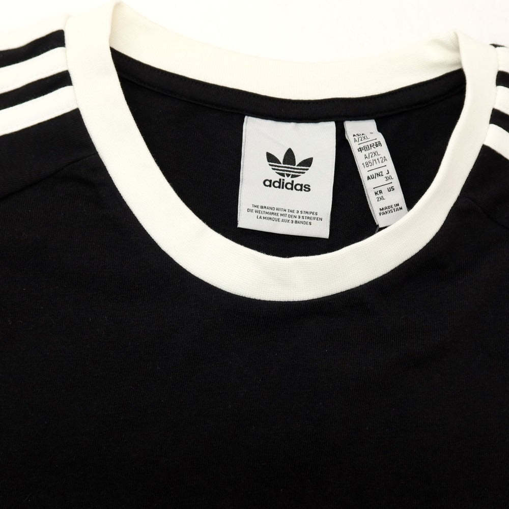 【中古】アディダス adidas コットン スリーストライプス クルーネック 長袖Ｔシャツ ブラック【サイズ2XL】【 状態ランクA 】【 メンズ 】