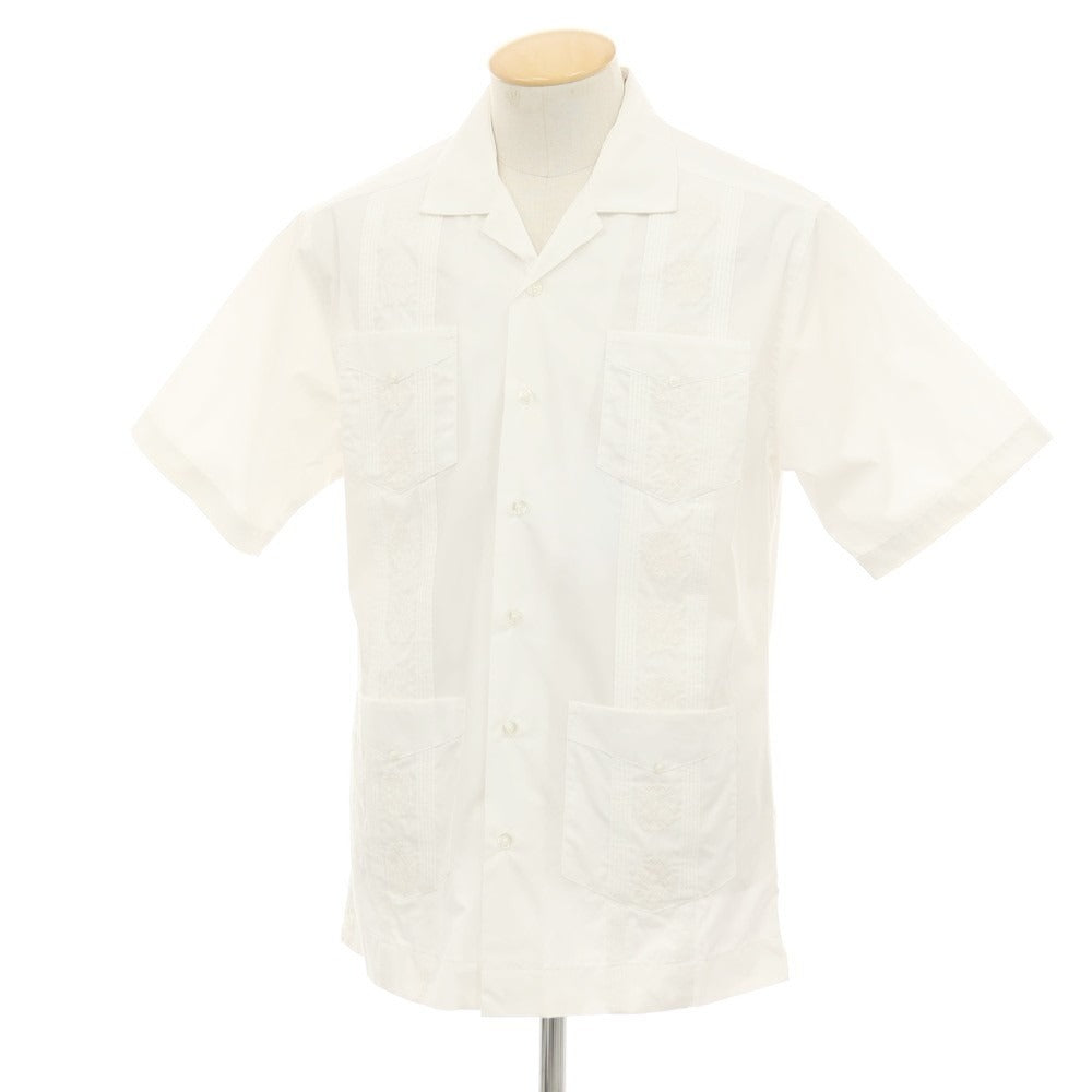 【中古】ハバネラ HAVANERA コットンポリエステル 刺しゅうデザイン オープンカラー 半袖シャツ ホワイト【サイズS】【 状態ランクC 】【 メンズ 】