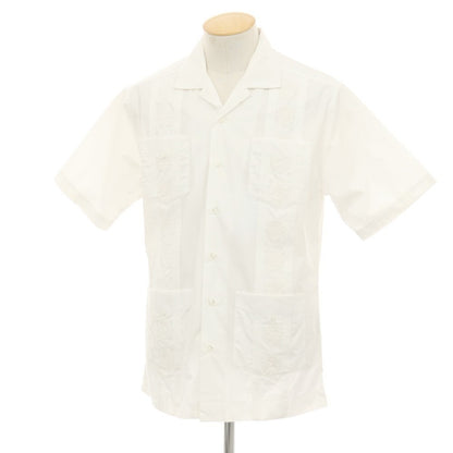 【中古】ハバネラ HAVANERA コットンポリエステル 刺しゅうデザイン オープンカラー 半袖シャツ ホワイト【サイズS】【 状態ランクC 】【 メンズ 】