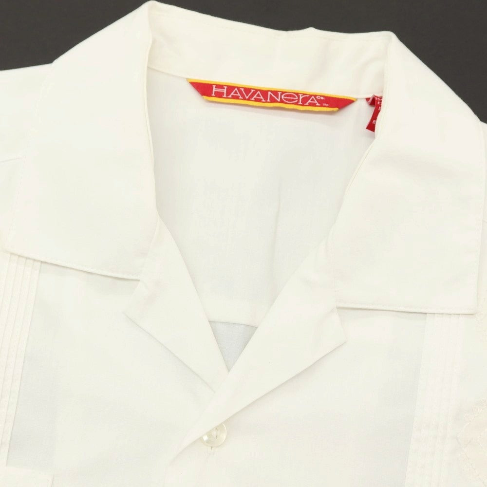 【中古】ハバネラ HAVANERA コットンポリエステル 刺しゅうデザイン オープンカラー 半袖シャツ ホワイト【サイズS】【 状態ランクC 】【 メンズ 】