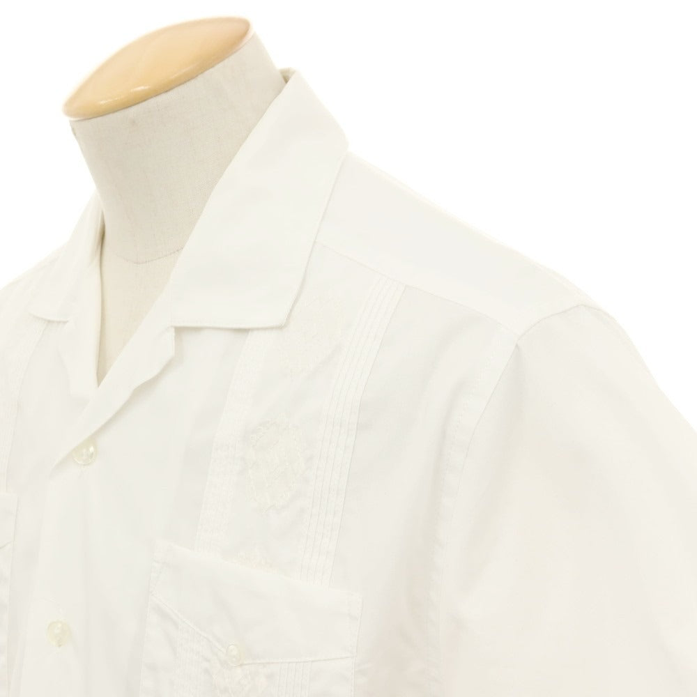 【中古】ハバネラ HAVANERA コットンポリエステル 刺しゅうデザイン オープンカラー 半袖シャツ ホワイト【サイズS】【 状態ランクC 】【 メンズ 】