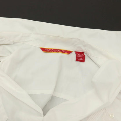 【中古】ハバネラ HAVANERA コットンポリエステル 刺しゅうデザイン オープンカラー 半袖シャツ ホワイト【サイズS】【 状態ランクC 】【 メンズ 】