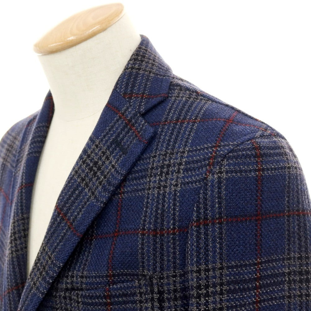 【中古】ボリオリ BOGLIOLI DOVER ウール チェック 3B テーラードジャケット ネイビーxグレー【サイズ44】【 状態ランクC 】【 メンズ 】