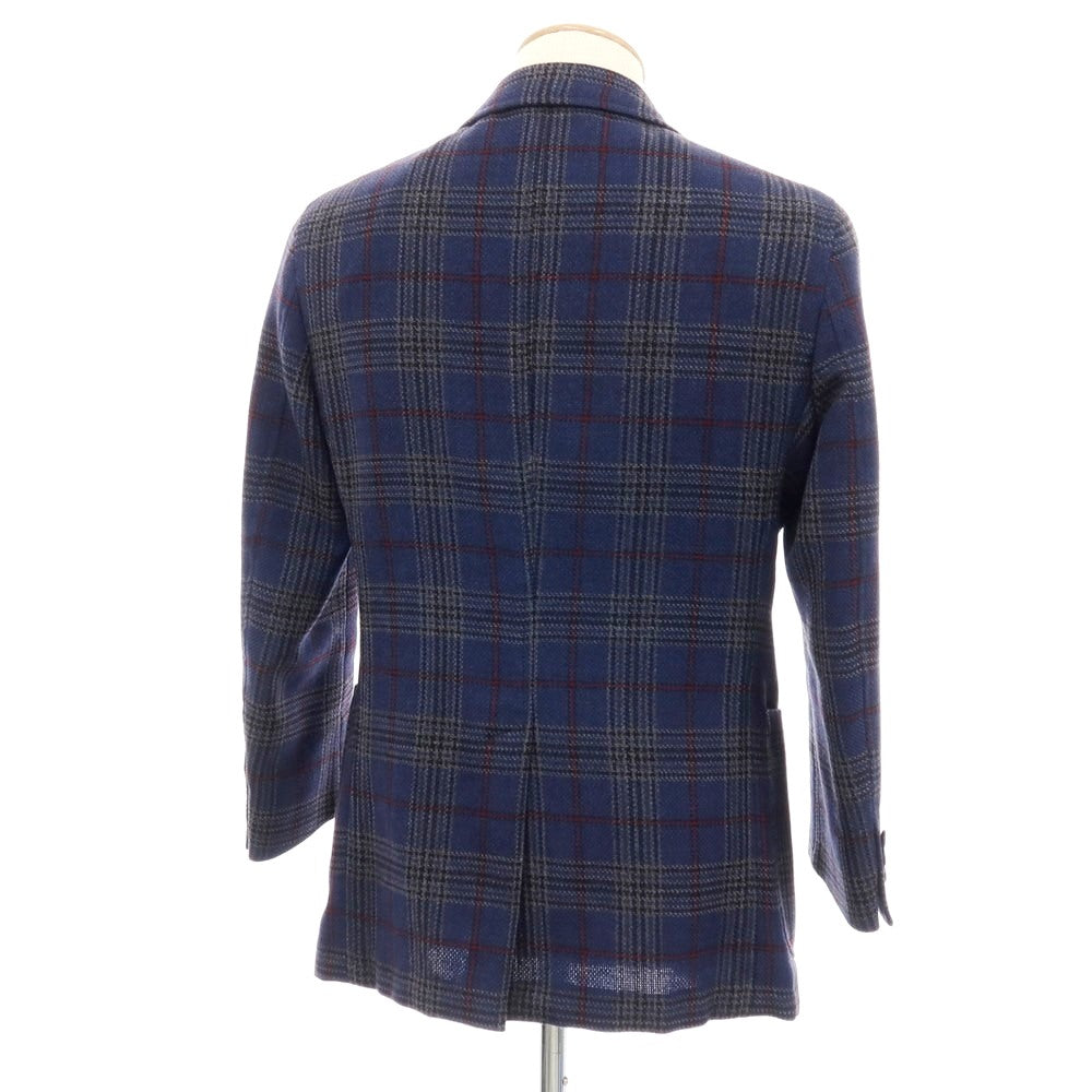 【中古】ボリオリ BOGLIOLI DOVER ウール チェック 3B テーラードジャケット ネイビーxグレー【サイズ44】【 状態ランクC 】【 メンズ 】