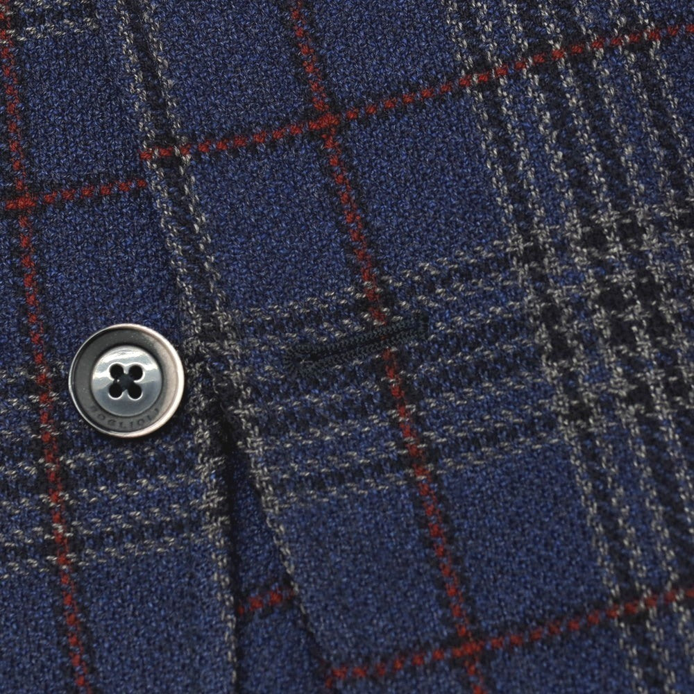 【中古】ボリオリ BOGLIOLI DOVER ウール チェック 3B テーラードジャケット ネイビーxグレー【サイズ44】【 状態ランクC 】【 メンズ 】