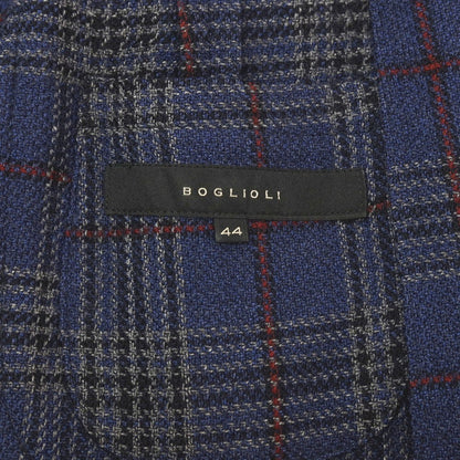 【中古】ボリオリ BOGLIOLI DOVER ウール チェック 3B テーラードジャケット ネイビーxグレー【サイズ44】【 状態ランクC 】【 メンズ 】