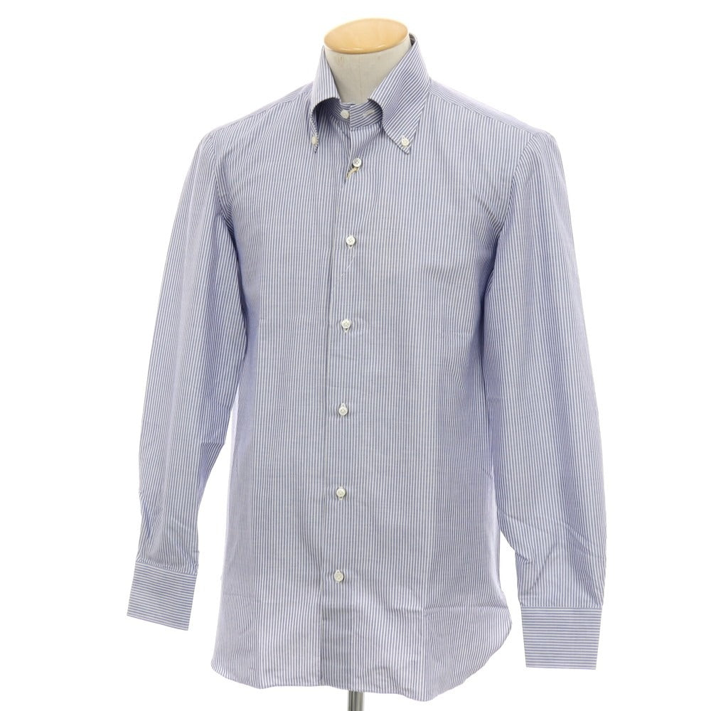 【中古】【未使用】ルイジ ボレッリ Luigi Borrelli コットン ストライプ ボタンダウン ドレスシャツ ネイビーxホワイト【サイズ38】【 状態ランクS 】【 メンズ 】