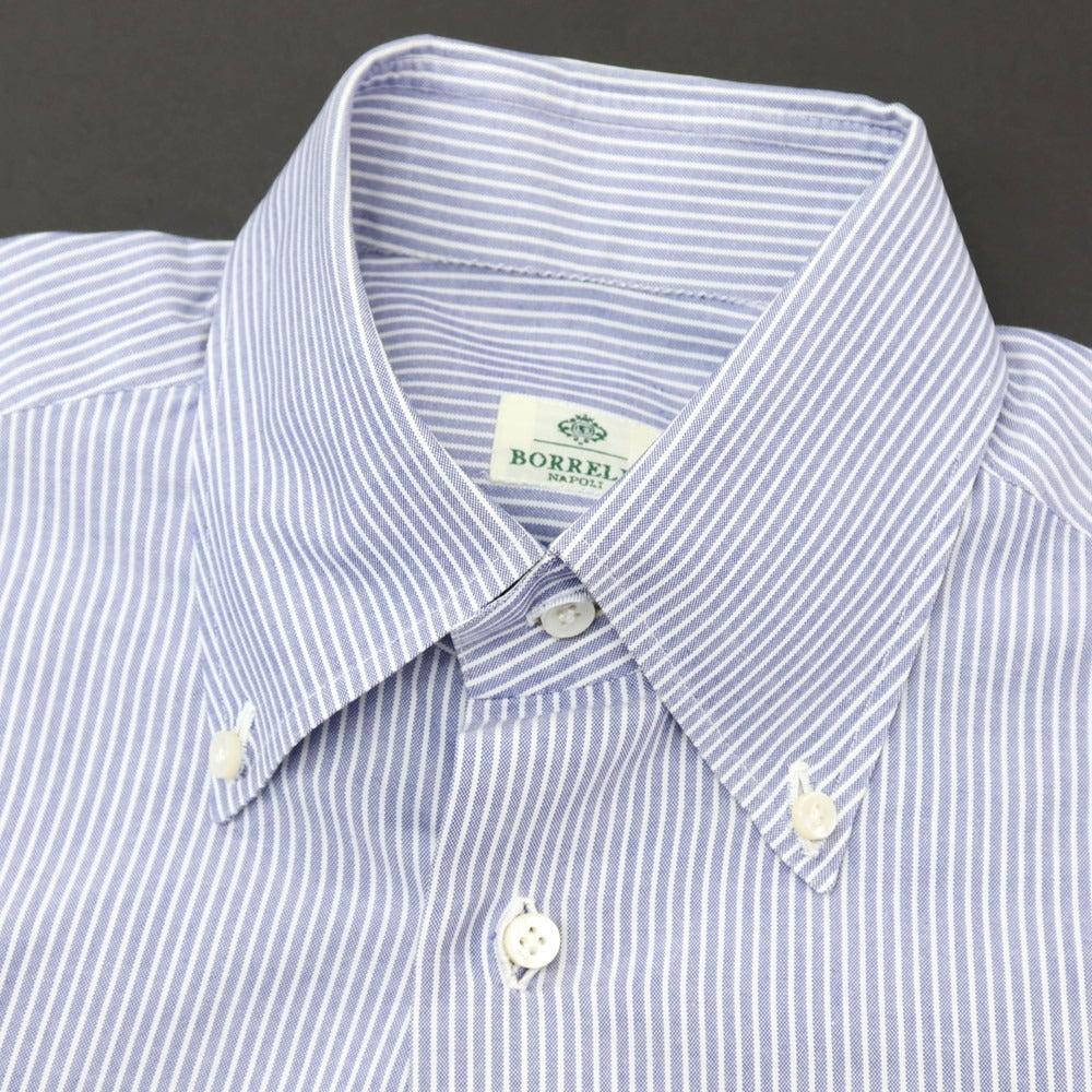【SALE30%OFF/返品不可】【中古】ルイジ ボレッリ Luigi Borrelli コットン ストライプ ボタンダウン ドレスシャツ ネイビーxホワイト【 サイズ38 】【 状態ランクB 】【 メンズ 】