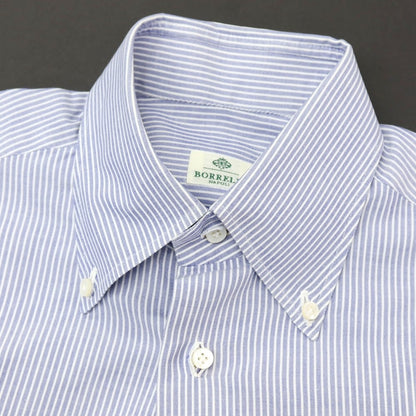 【SALE30%OFF/返品不可】【中古】ルイジ ボレッリ Luigi Borrelli コットン ストライプ ボタンダウン ドレスシャツ ネイビーxホワイト【 サイズ38 】【 状態ランクB 】【 メンズ 】
