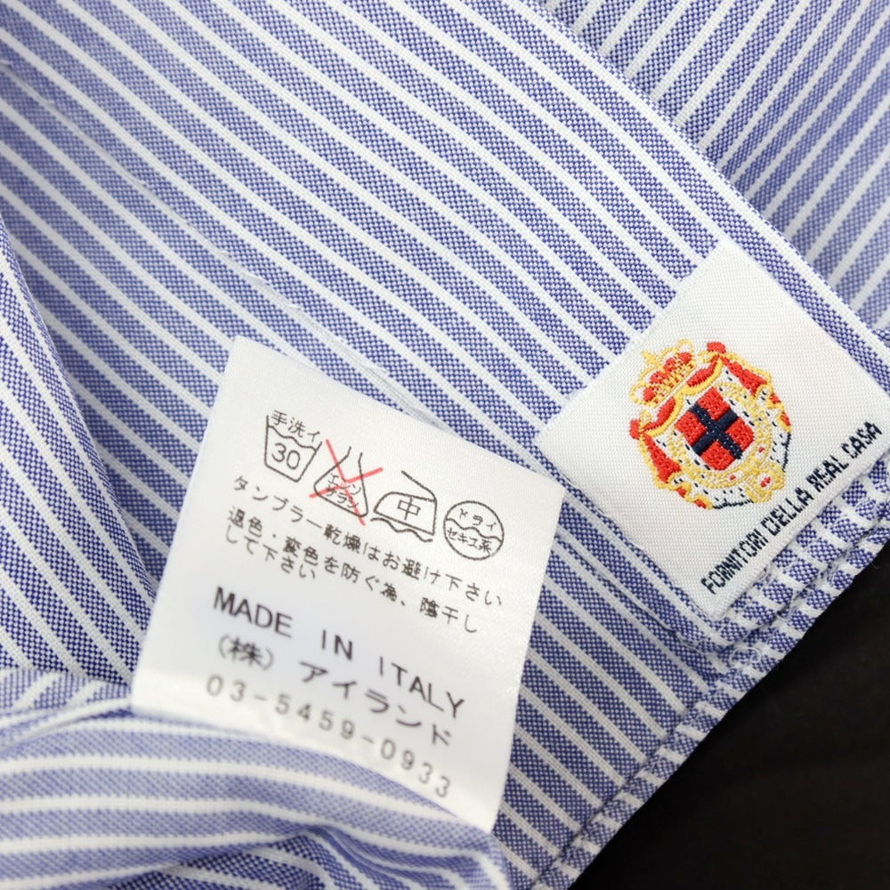 【SALE30%OFF/返品不可】【中古】ルイジ ボレッリ Luigi Borrelli コットン ストライプ ボタンダウン ドレスシャツ ネイビーxホワイト【 サイズ38 】【 状態ランクB 】【 メンズ 】