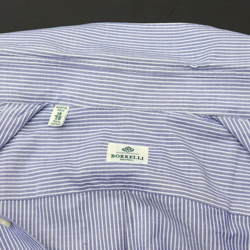 【SALE30%OFF/返品不可】【中古】ルイジ ボレッリ Luigi Borrelli コットン ストライプ ボタンダウン ドレスシャツ ネイビーxホワイト【 サイズ38 】【 状態ランクB 】【 メンズ 】