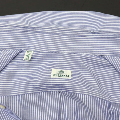 【SALE30%OFF/返品不可】【中古】ルイジ ボレッリ Luigi Borrelli コットン ストライプ ボタンダウン ドレスシャツ ネイビーxホワイト【 サイズ38 】【 状態ランクB 】【 メンズ 】