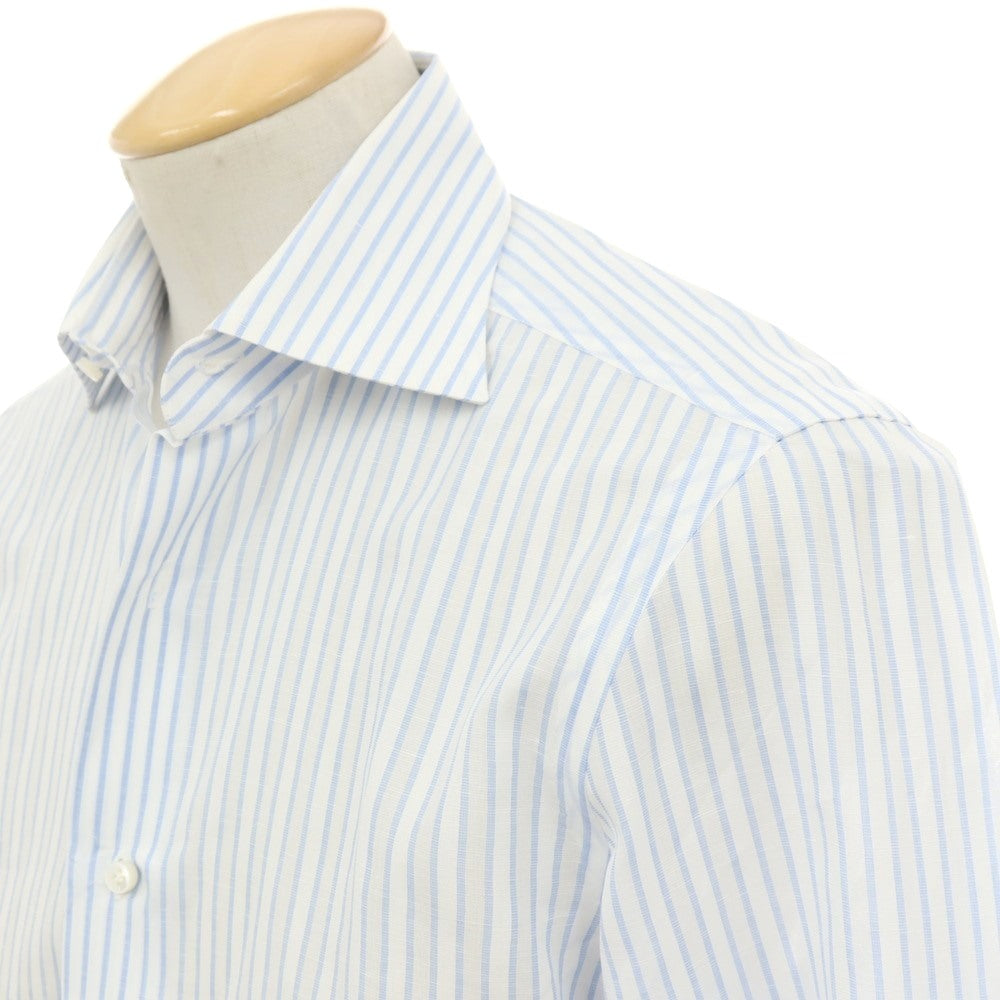 【中古】バルバ BARBA コットンリネン ストライプ セミワイドカラー ドレスシャツ ブルーxホワイト【サイズ38】【 状態ランクB 】【 メンズ 】
