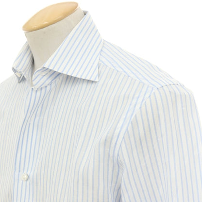 【中古】バルバ BARBA コットンリネン ストライプ セミワイドカラー ドレスシャツ ブルーxホワイト【サイズ38】【 状態ランクB 】【 メンズ 】