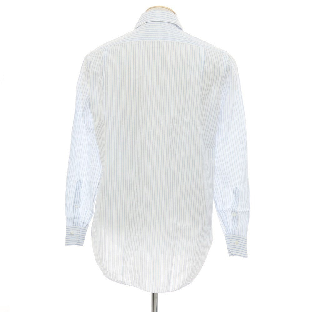 【中古】バルバ BARBA コットンリネン ストライプ セミワイドカラー ドレスシャツ ブルーxホワイト【サイズ38】【 状態ランクB 】【 メンズ 】