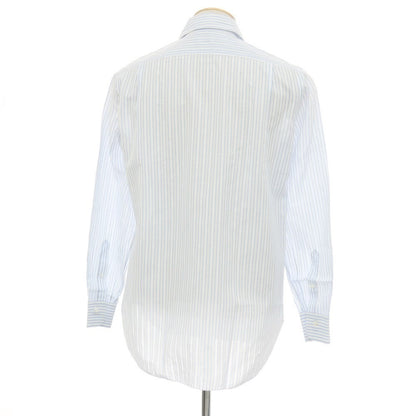 【中古】バルバ BARBA コットンリネン ストライプ セミワイドカラー ドレスシャツ ブルーxホワイト【サイズ38】【 状態ランクB 】【 メンズ 】
