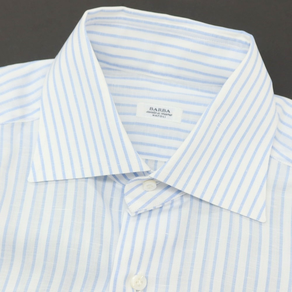 【中古】バルバ BARBA コットンリネン ストライプ セミワイドカラー ドレスシャツ ブルーxホワイト【 サイズ38 】【 状態ランクB 】【 メンズ 】 [APD]
