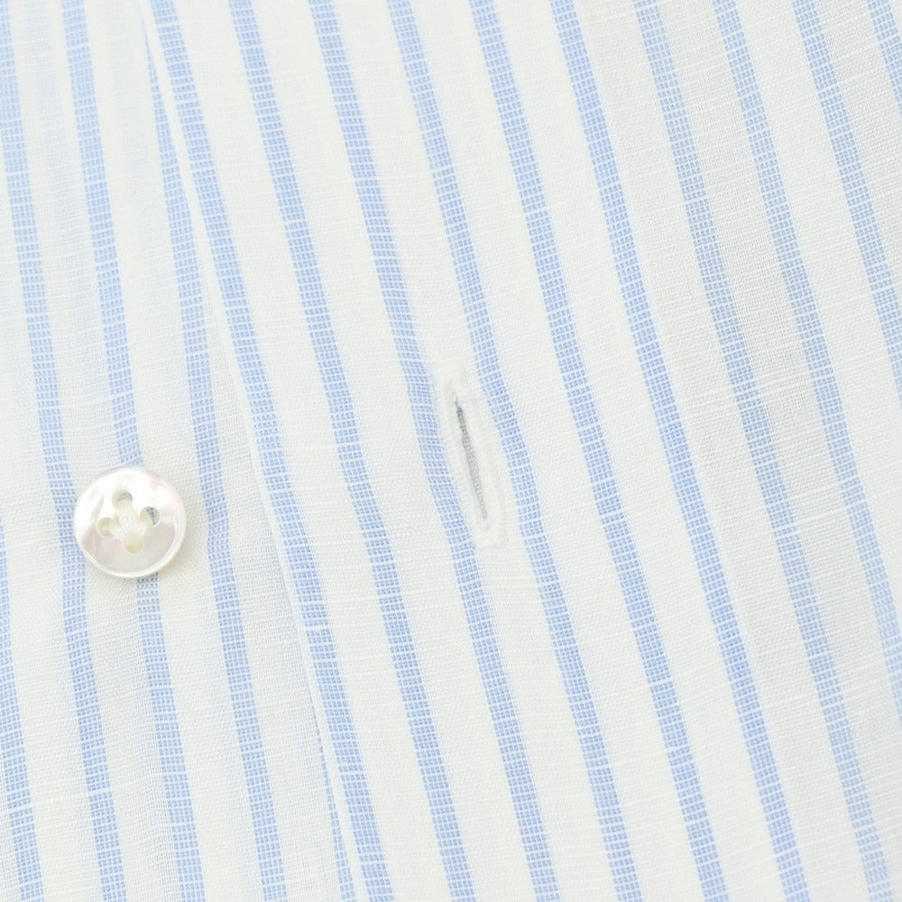 【中古】バルバ BARBA コットンリネン ストライプ セミワイドカラー ドレスシャツ ブルーxホワイト【サイズ38】【 状態ランクB 】【 メンズ 】