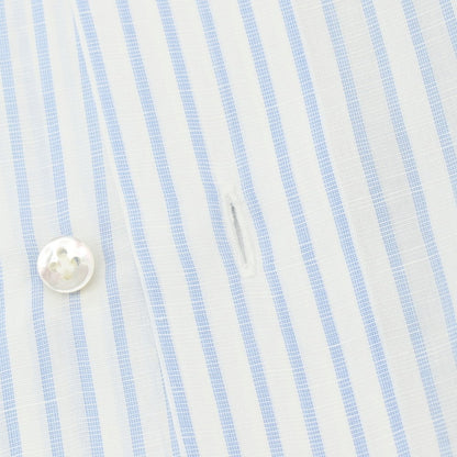 【中古】バルバ BARBA コットンリネン ストライプ セミワイドカラー ドレスシャツ ブルーxホワイト【サイズ38】【 状態ランクB 】【 メンズ 】