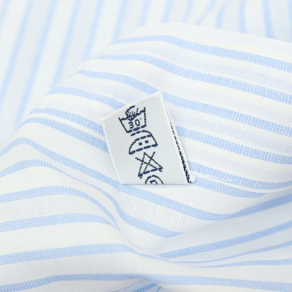 【中古】バルバ BARBA コットンリネン ストライプ セミワイドカラー ドレスシャツ ブルーxホワイト【サイズ38】【 状態ランクB 】【 メンズ 】