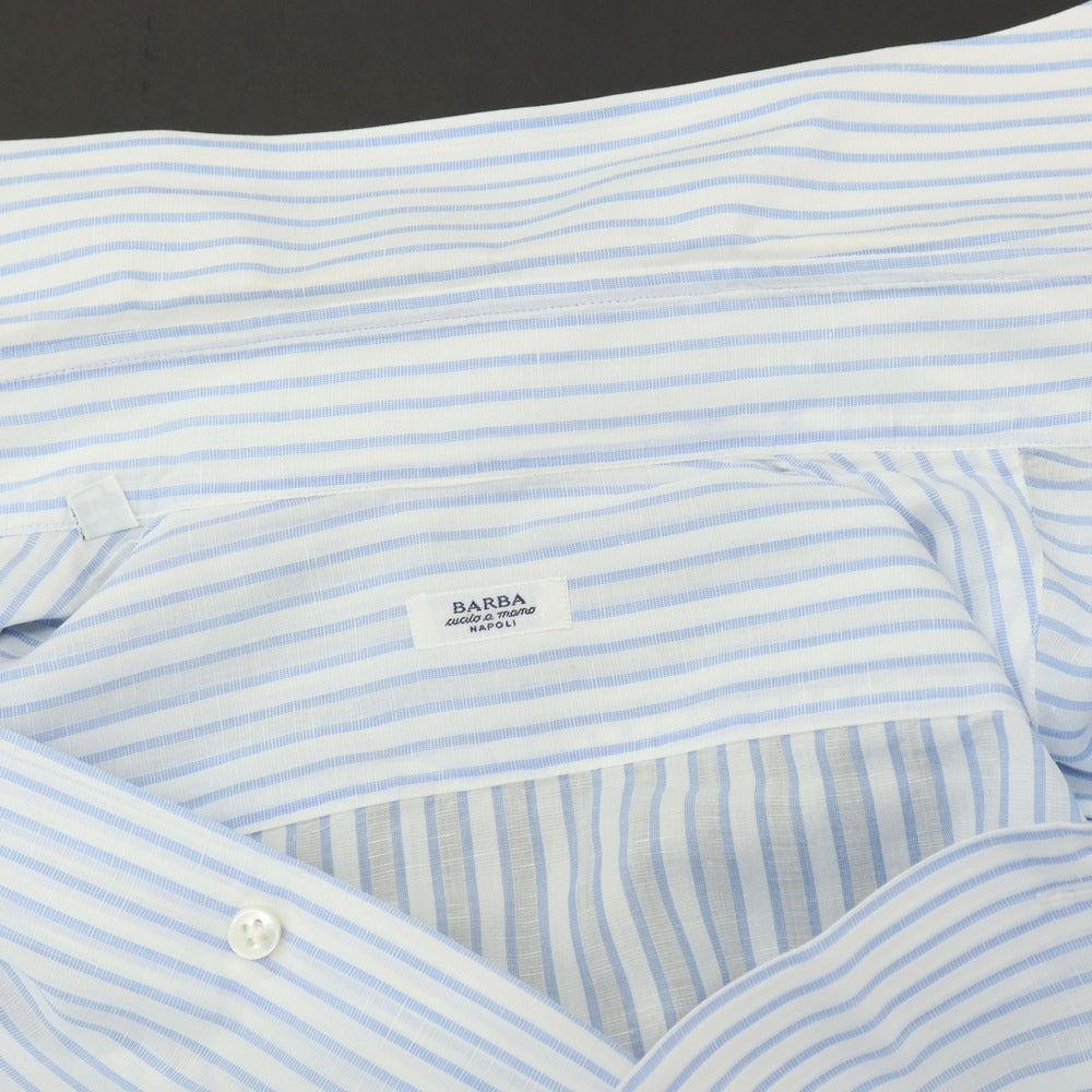 【中古】バルバ BARBA コットンリネン ストライプ セミワイドカラー ドレスシャツ ブルーxホワイト【サイズ38】【 状態ランクB 】【 メンズ 】