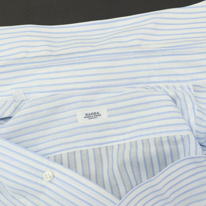 【中古】バルバ BARBA コットンリネン ストライプ セミワイドカラー ドレスシャツ ブルーxホワイト【サイズ38】【 状態ランクB 】【 メンズ 】