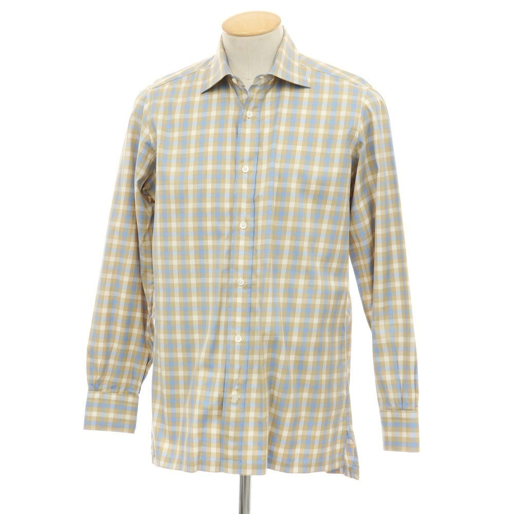 【中古】フォギーアンドサニー FOGGY&amp;SUNNY コットン チェック セミワイドカラー カジュアルシャツ ベージュxブルー【サイズ38】【 状態ランクA 】【 メンズ 】