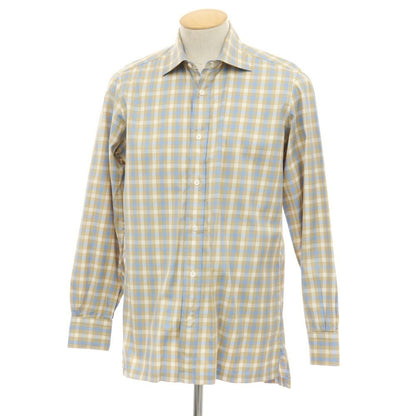 【中古】フォギーアンドサニー FOGGY&amp;SUNNY コットン チェック セミワイドカラー カジュアルシャツ ベージュxブルー【サイズ38】【 状態ランクA 】【 メンズ 】