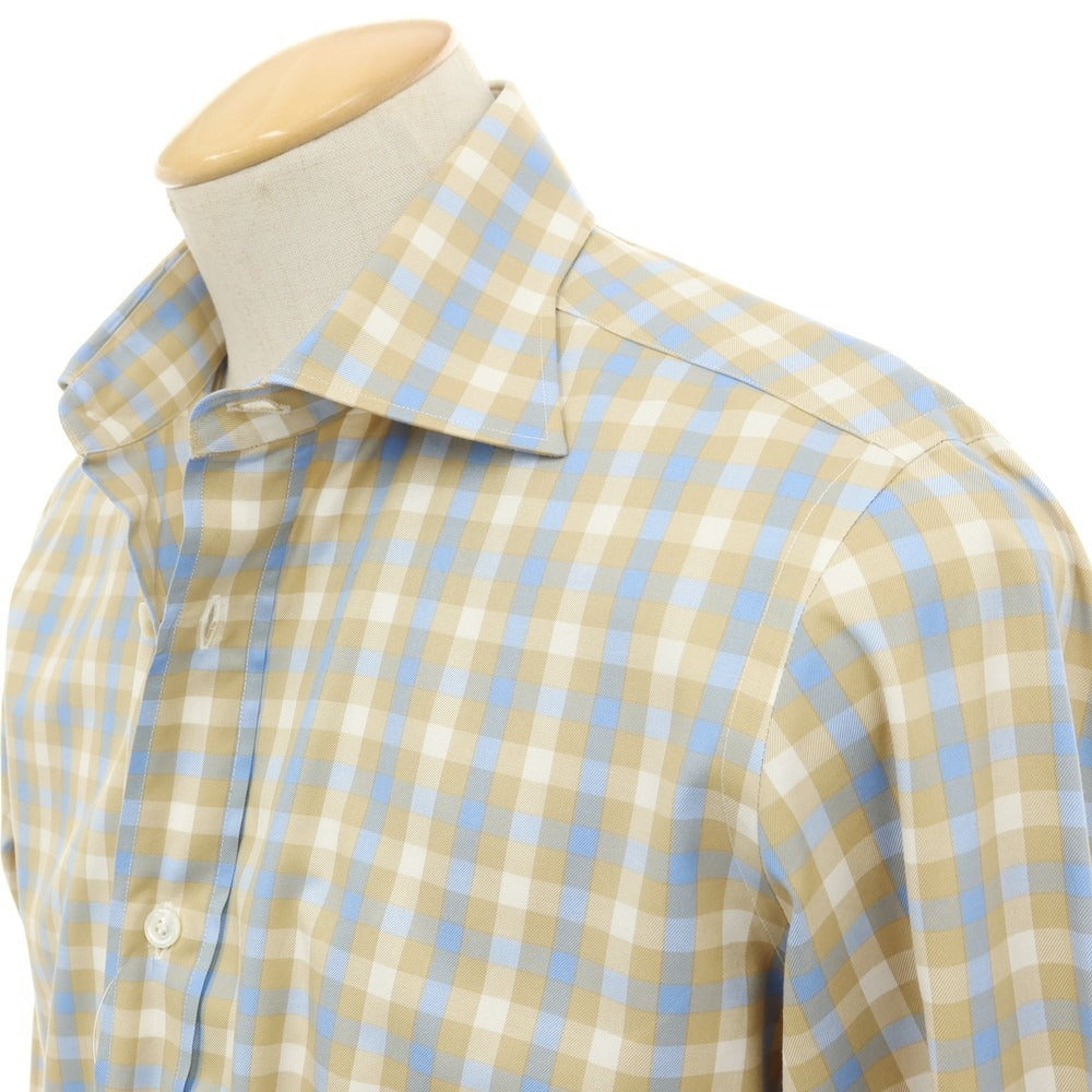 【中古】フォギーアンドサニー FOGGY&amp;SUNNY コットン チェック セミワイドカラー カジュアルシャツ ベージュxブルー【サイズ38】【 状態ランクA 】【 メンズ 】