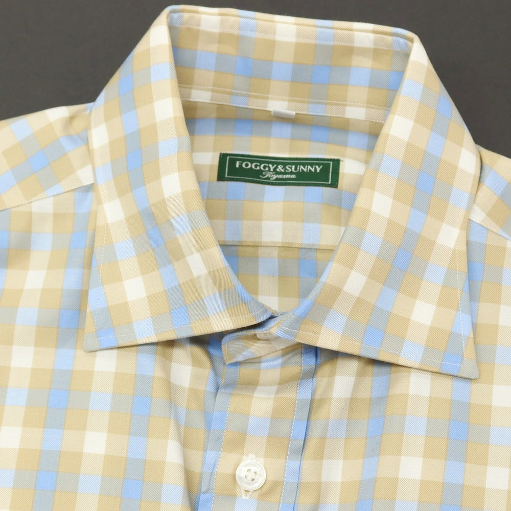 【中古】フォギーアンドサニー FOGGY&amp;SUNNY コットン チェック セミワイドカラー カジュアルシャツ ベージュxブルー【サイズ38】【 状態ランクA 】【 メンズ 】
