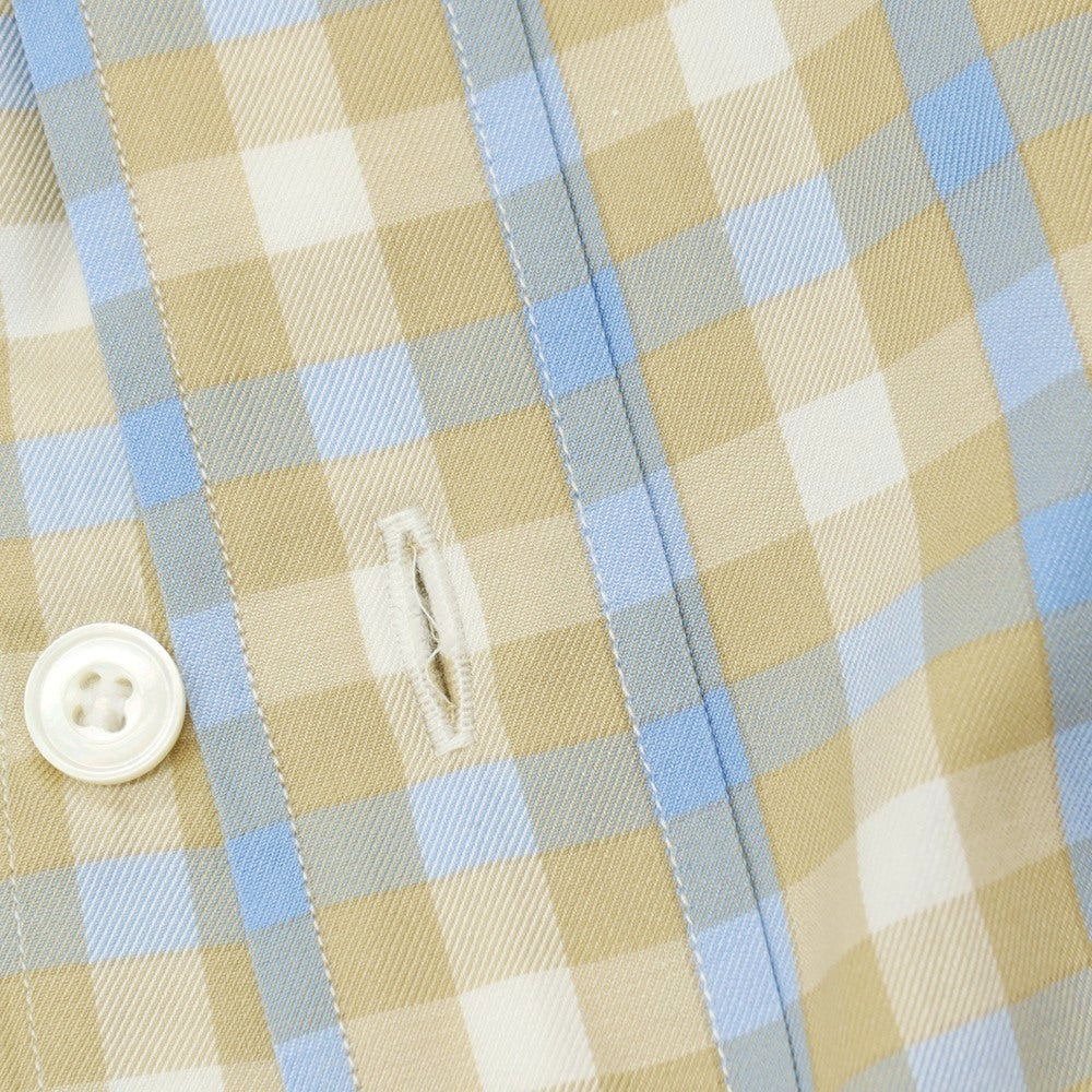 【中古】フォギーアンドサニー FOGGY&amp;SUNNY コットン チェック セミワイドカラー カジュアルシャツ ベージュxブルー【サイズ38】【 状態ランクA 】【 メンズ 】[BPD]