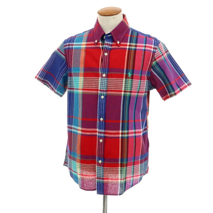 【中古】【未使用】ラルフローレン RALPH LAUREN コットン チェック ボタンダウン 半袖シャツ レッドxネイビー【サイズＭ】【 状態ランクS 】【 メンズ 】