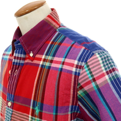 【中古】【未使用】ラルフローレン RALPH LAUREN コットン チェック ボタンダウン 半袖シャツ レッドxネイビー【サイズＭ】【 状態ランクS 】【 メンズ 】