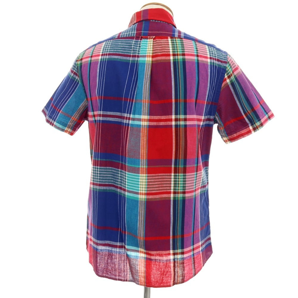 【中古】【未使用】ラルフローレン RALPH LAUREN コットン チェック ボタンダウン 半袖シャツ レッドxネイビー【サイズＭ】【 状態ランクS 】【 メンズ 】