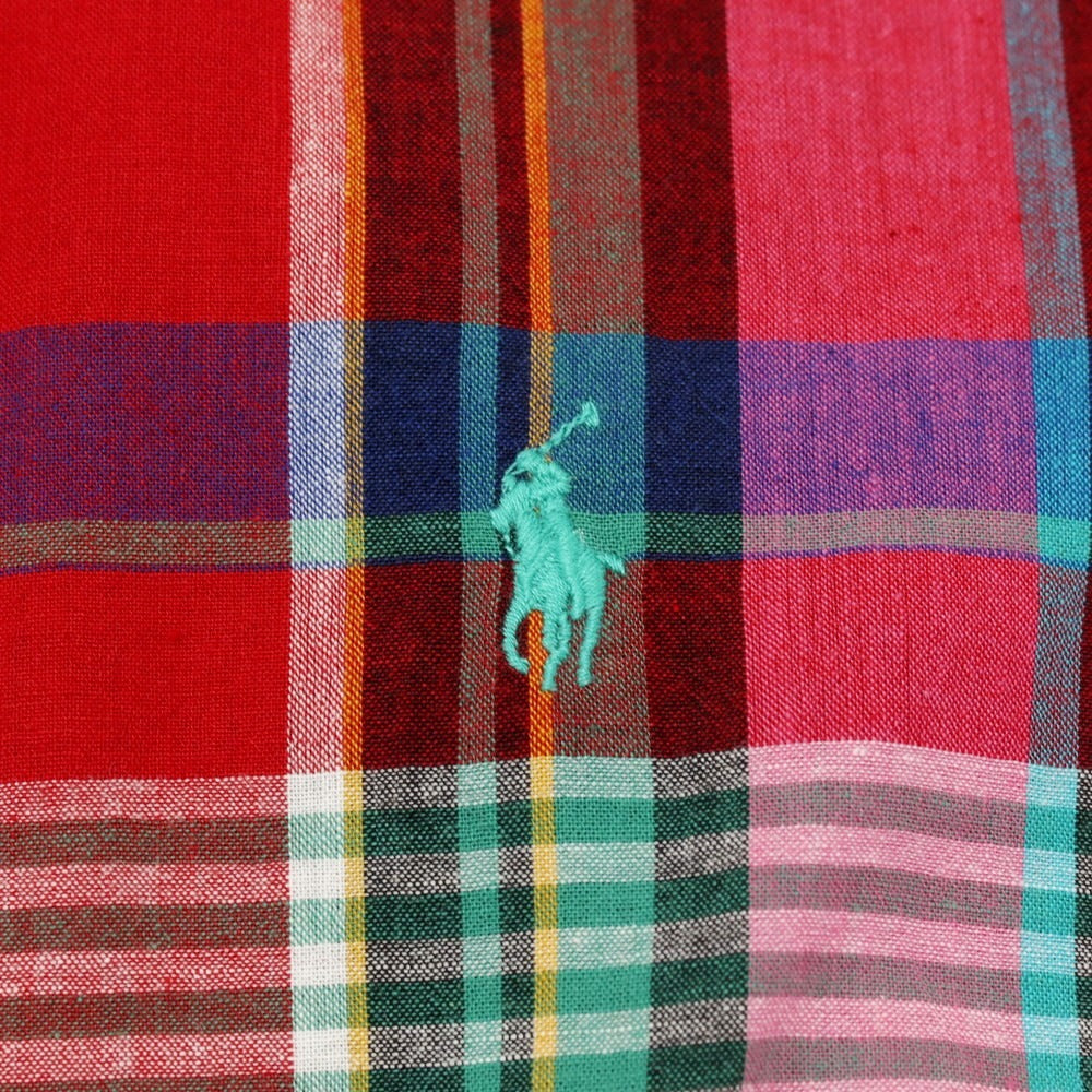 【中古】【未使用】ラルフローレン RALPH LAUREN コットン チェック ボタンダウン 半袖シャツ レッドxネイビー【サイズＭ】【 状態ランクS 】【 メンズ 】