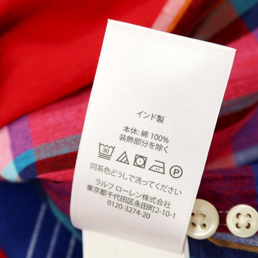 【中古】【未使用】ラルフローレン RALPH LAUREN コットン チェック ボタンダウン 半袖シャツ レッドxネイビー【サイズＭ】【 状態ランクS 】【 メンズ 】
