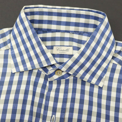 【中古】チリエッロ CIRIELLO コットン チェック ワイドカラー カジュアルシャツ ネイビーxカーキ【サイズ38】【 状態ランクB 】【 メンズ 】