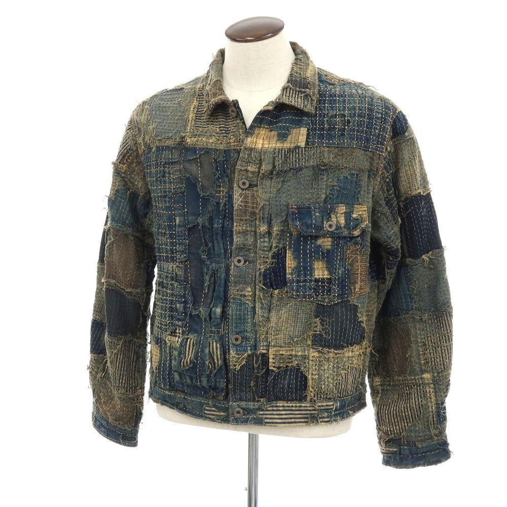 【中古】キャピタル KAPITAL KOUNTRY コットンリネン パッチワーク デニムジャケット ネイビー【サイズ3】【 状態ランクB 】【 メンズ 】
