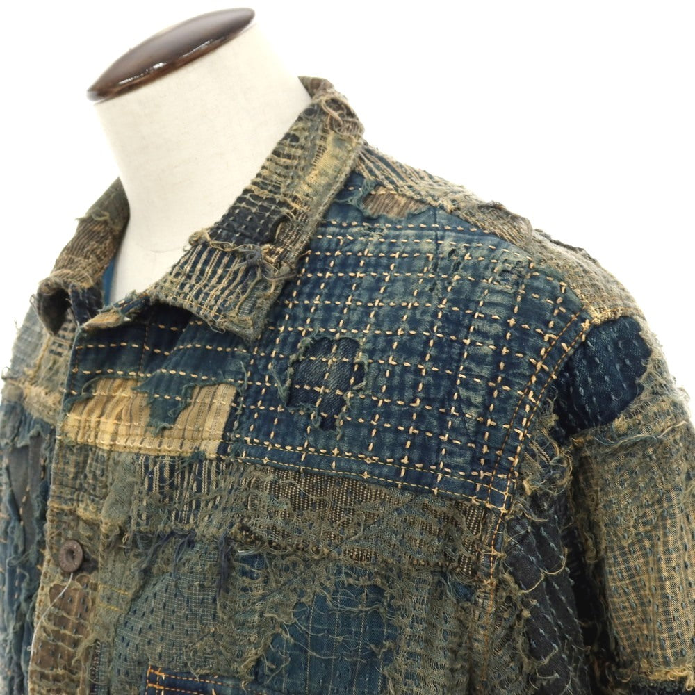 【中古】キャピタル KAPITAL KOUNTRY コットンリネン パッチワーク デニムジャケット ネイビー【サイズ3】【 状態ランクB 】【 メンズ 】