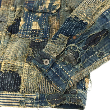 【中古】キャピタル KAPITAL KOUNTRY コットンリネン パッチワーク デニムジャケット ネイビー【サイズ3】【 状態ランクB 】【 メンズ 】